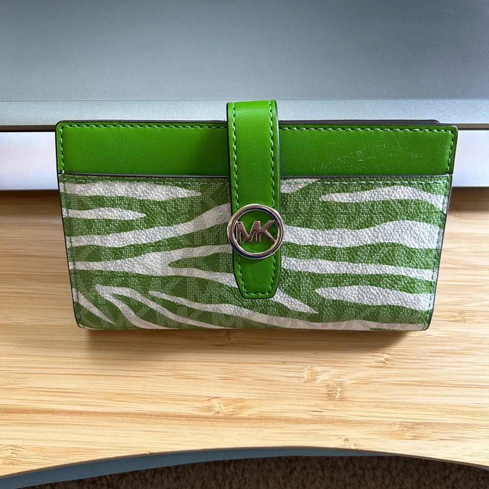Michael Kors Green and White Zebra Wallet